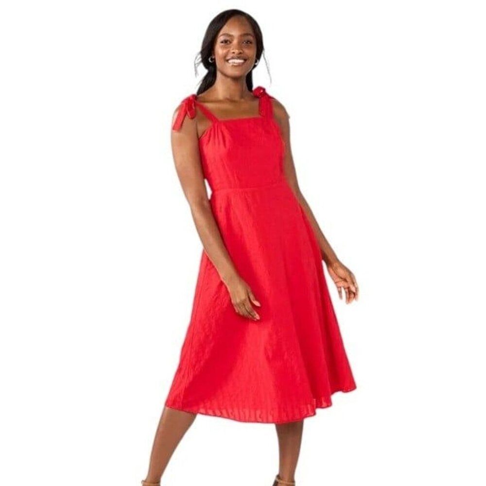 Draper James RSVP Red Heart Girldhood Bow Strap A-line Midi Dress Size XXL